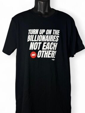 Black Graphic Statement Tee - "Turn Up On The Billionaires" size L